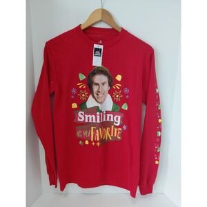 Elf the Movie Long Sleeve T-Shirt - Smiling is My Favorite‎ Adult Small Red NWT